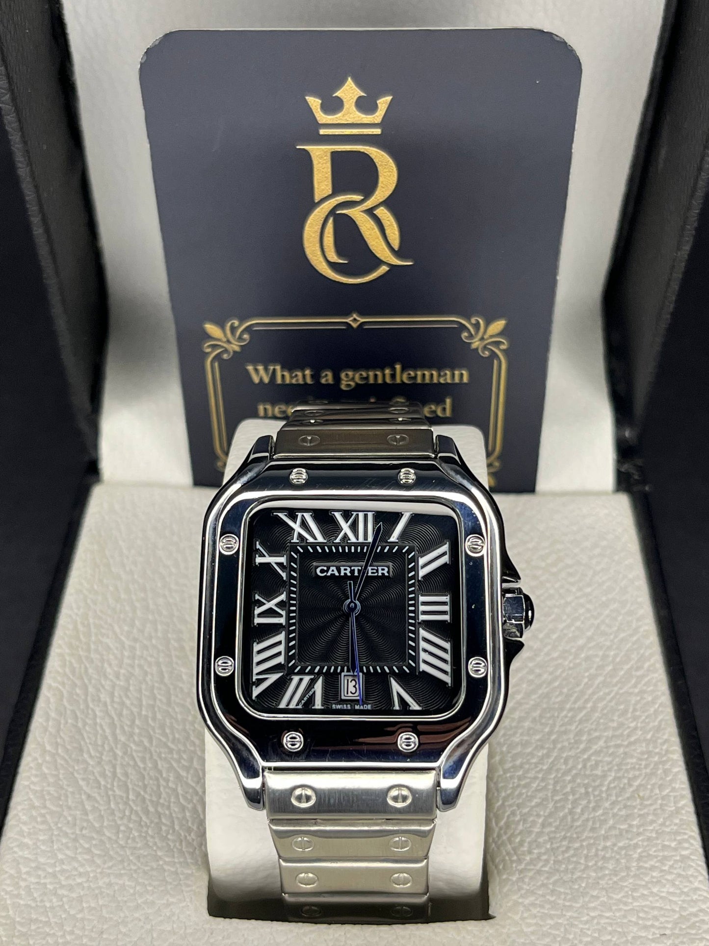 Cartier Santos – Black Dial with Blue Hands