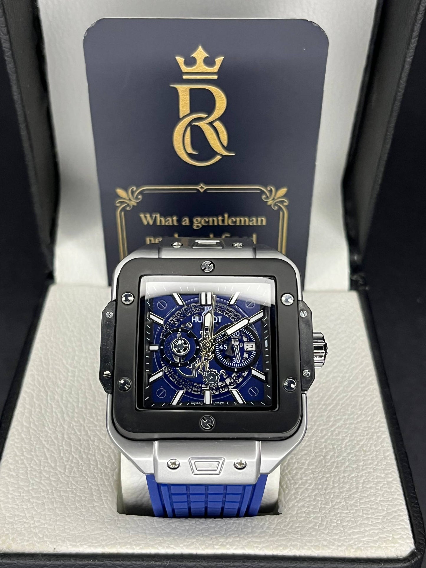 Hublot Rubber Strap Watch – (Blue Dial)