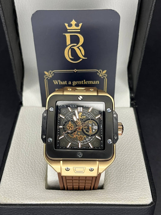 Hublot Rubber Strap Watch – (Light Green & Gold)