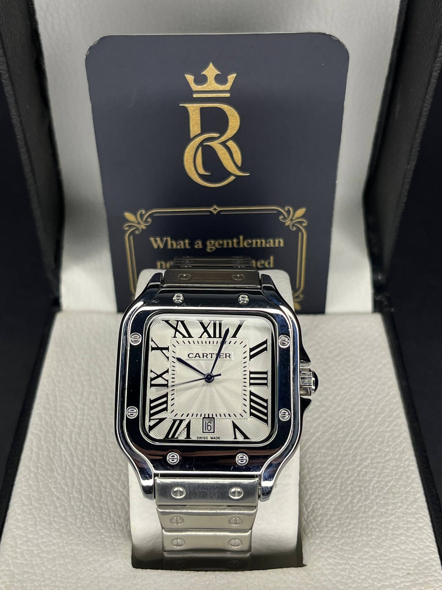 Cartier Santos – White Dial with Blue Hands